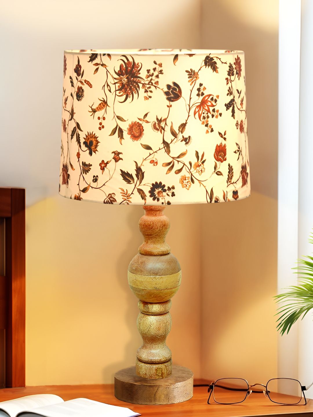 Homesake White Printed Wood Cylindrical Shaped Table Lamp with Bulb-picture-40