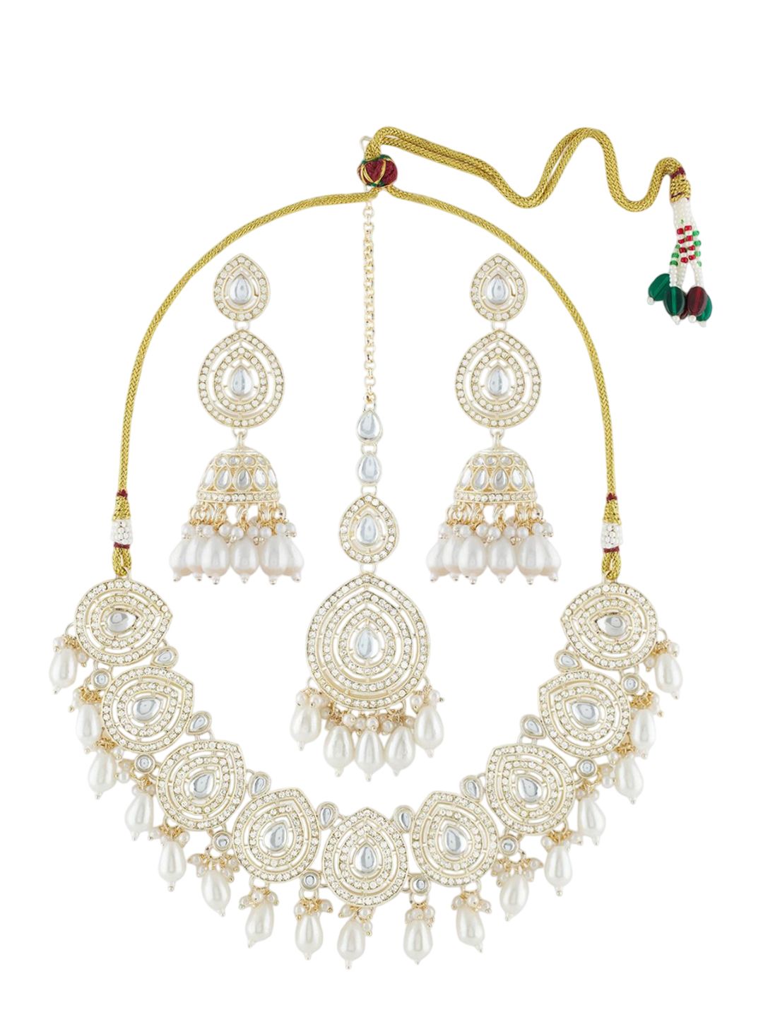 Zaveri Pearls Gold-Plated Austrian Diamond Studded & Beaded Jewellery Set-picture-34