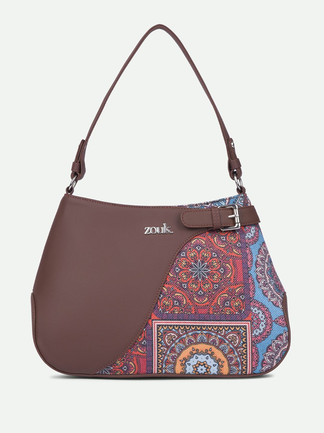 ZOUK Ethnic Motifs Printed Leather Bucket Handheld Bag