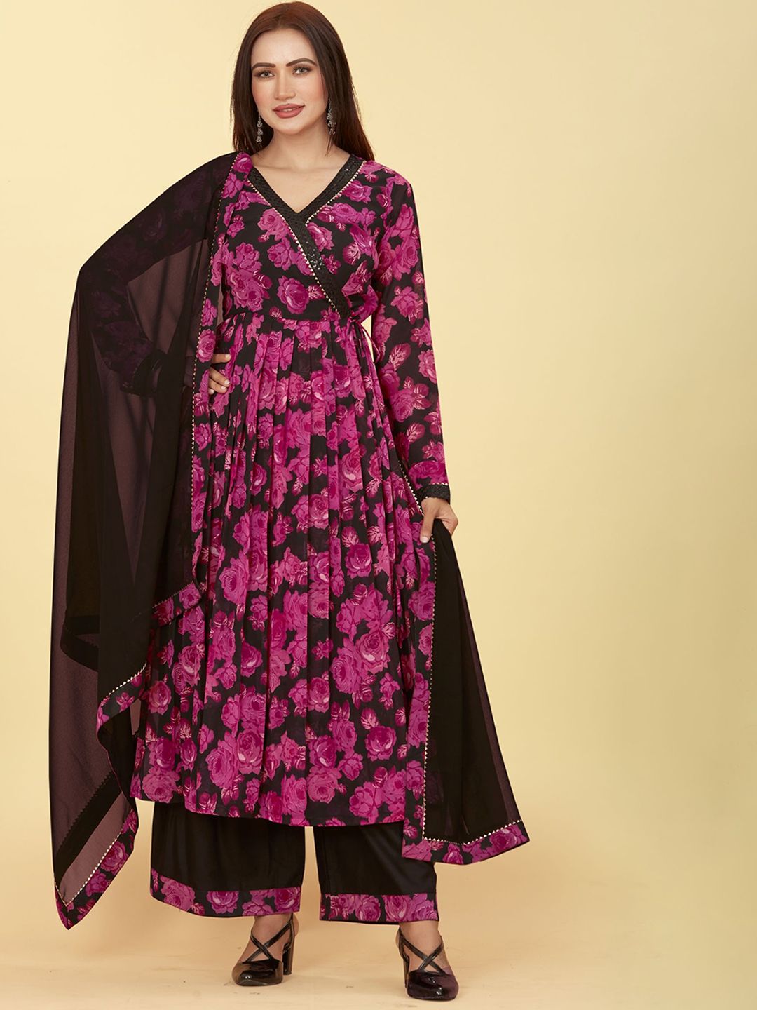 Chandbaali Women Floral Printed Angrakha Kurta with Palazzos & With Dupatta-picture-28