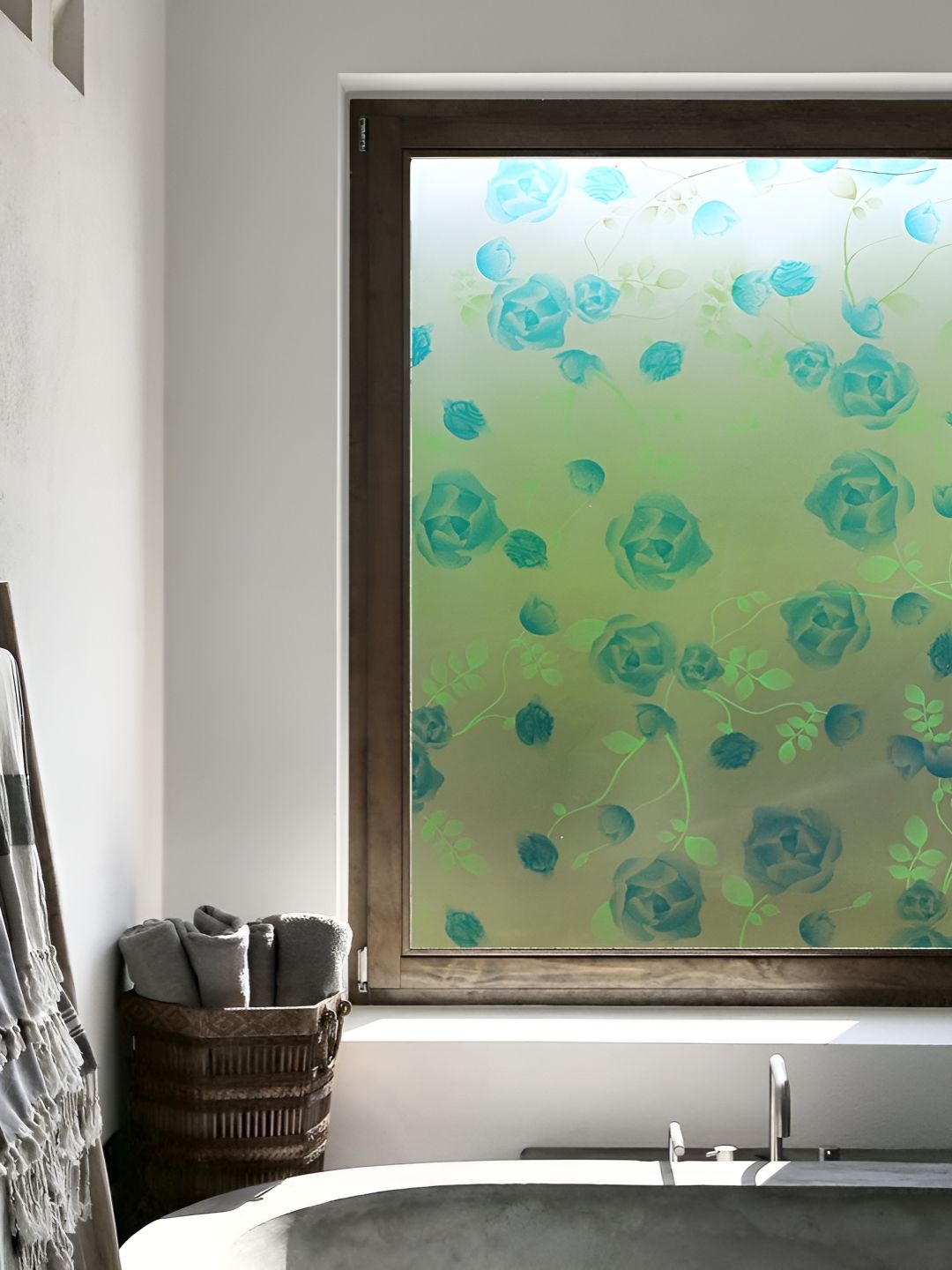INDIAN ROYALS Green & Blue Flower Printed Self-Adhesive & Durable Window Sticker-picture-3
