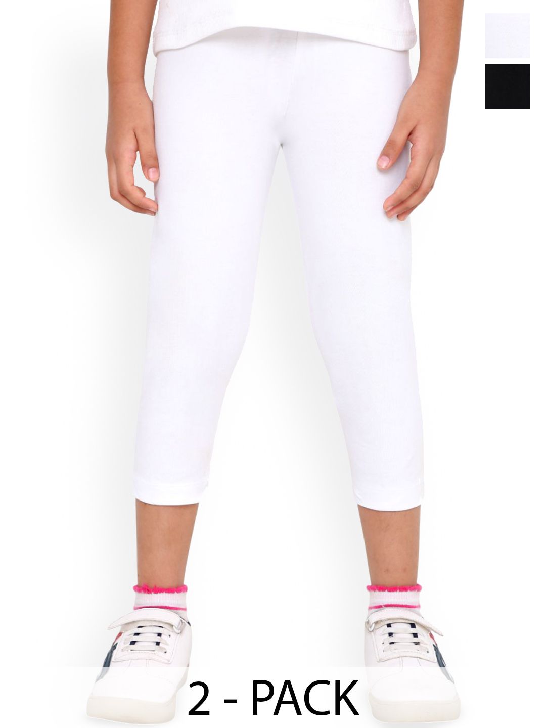TotzTouch Girls Pack Of 2 Mid Rise Cotton Capri Leggings-picture-24