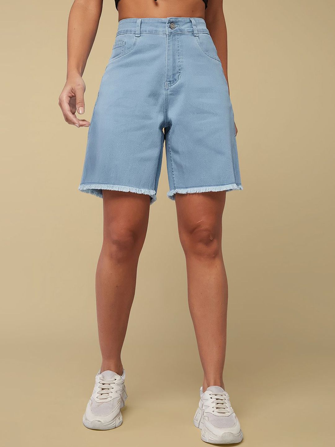 The Roadster Lifestyle Co Women Regular Fit High-Rise Cotton Denim Shorts-picture-25