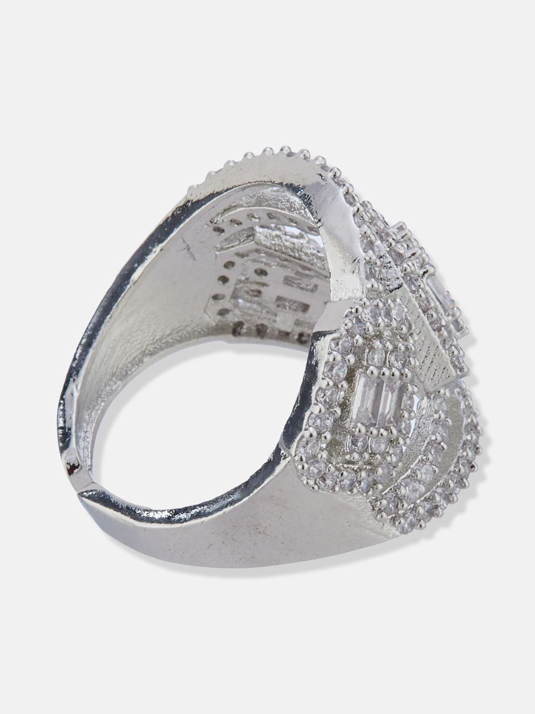ATIBELLE Silver-Plated Cubic Zirconia-Studded Adjustable Finger Ring