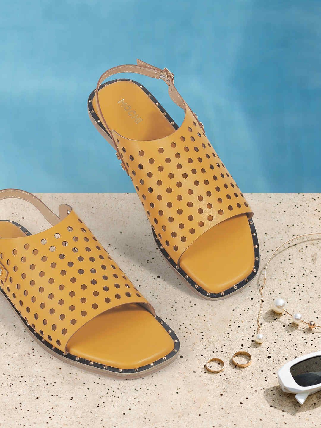 Mochi Women Block Mules with Laser Cuts-picture-11