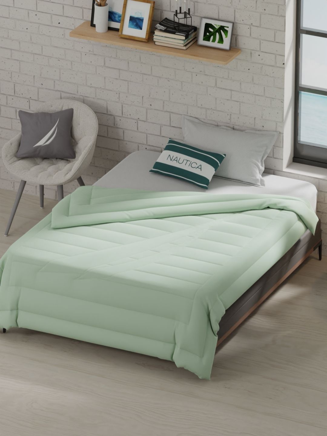Nautica Signature Olive Green All Weather 110 GSM Ultra Soft Cotton Single Bed Comforter-image-19