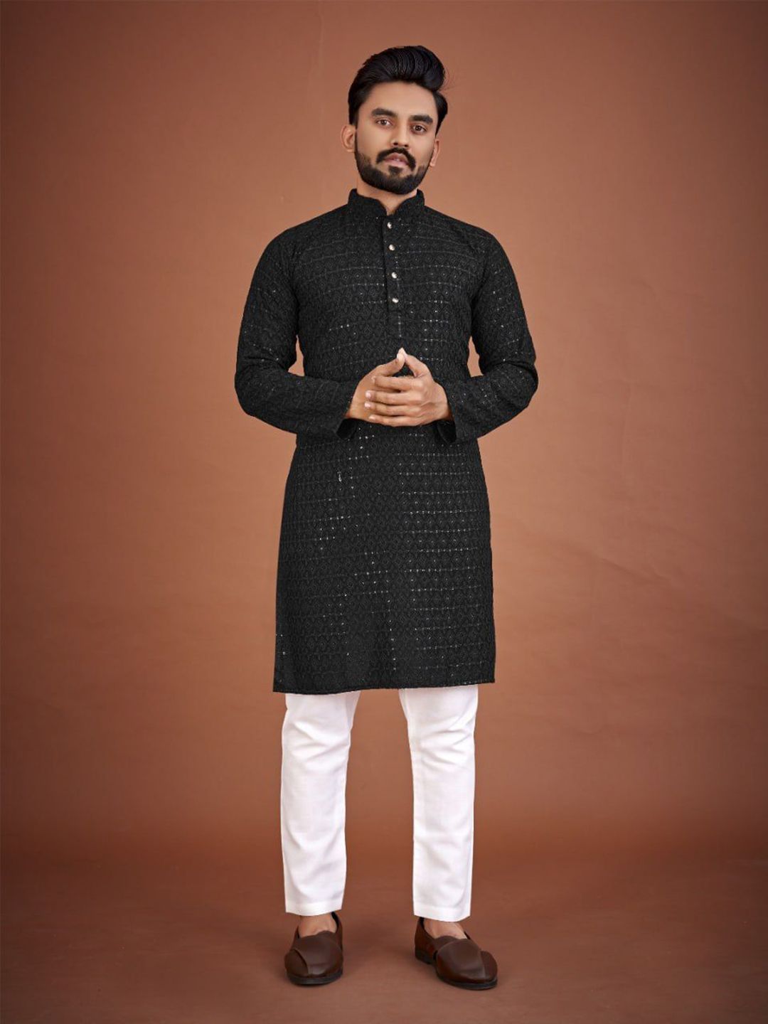 PulseIQ Men Ethnic Motifs Embroidered Chikankari Kurta-picture-46