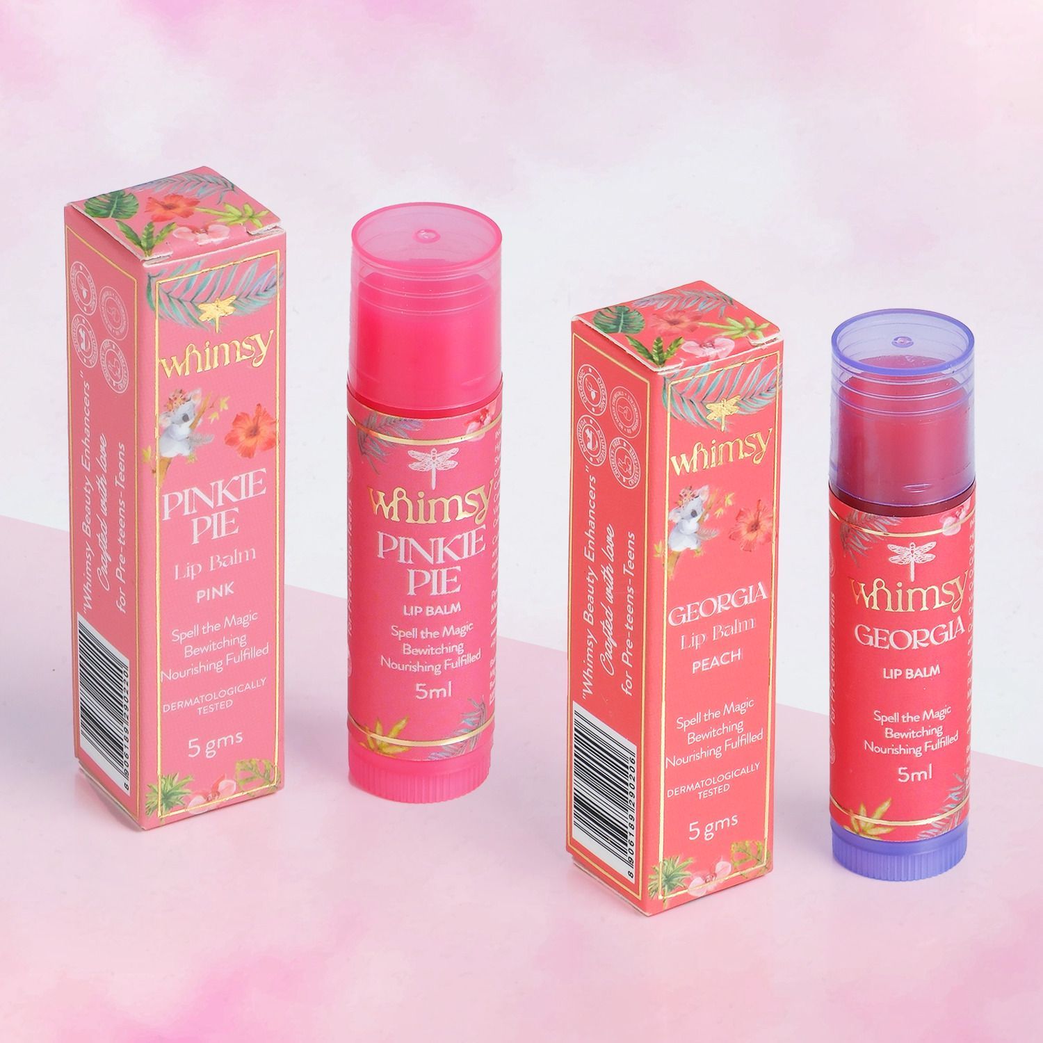 Whimsy Set Of 2 Premium Lip Balm ForDeep Moisture & Soft Shine - 5 g Each - Peach & Pink-image-33