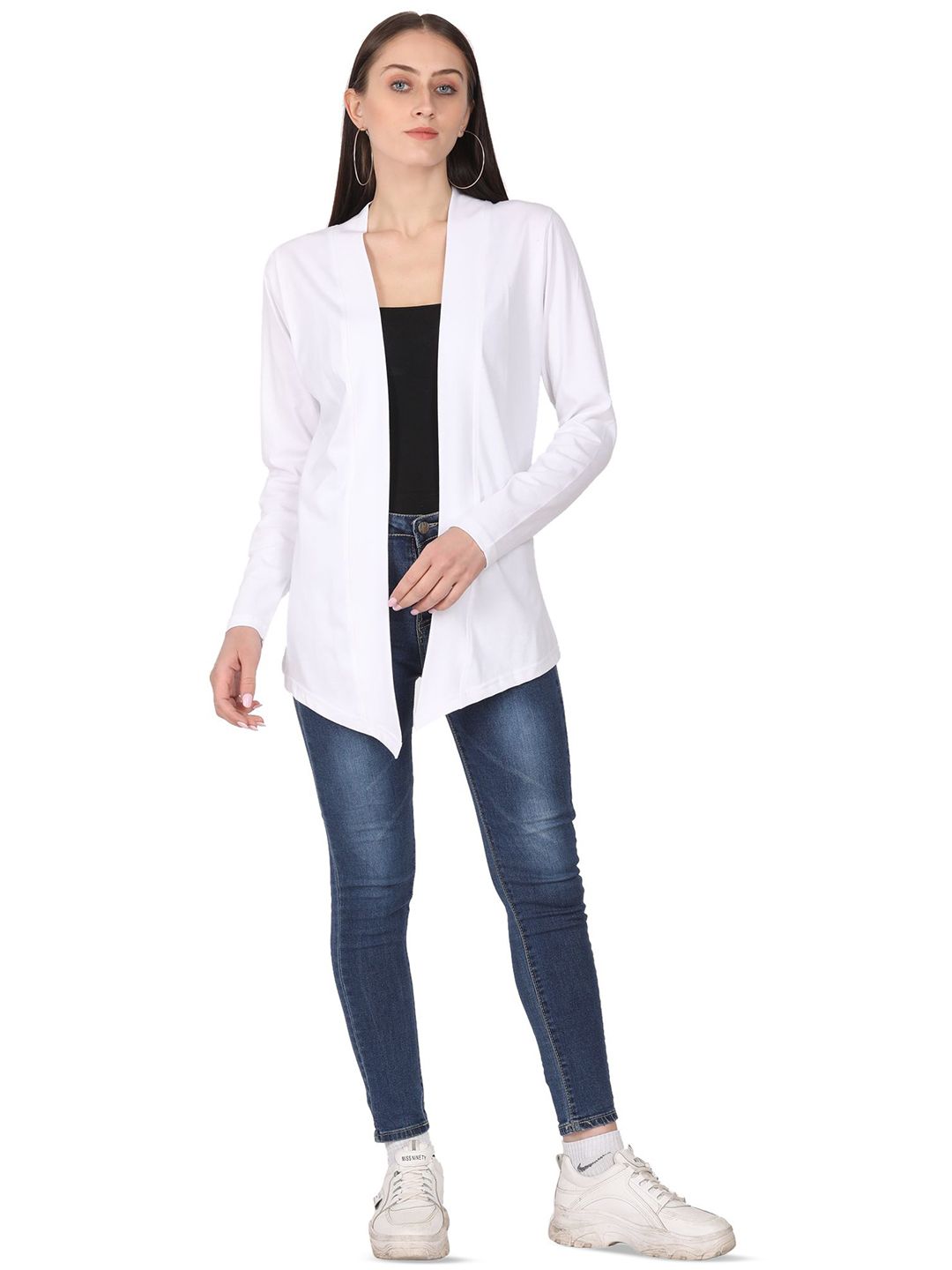 FARICON Women Solid Longline Shrug