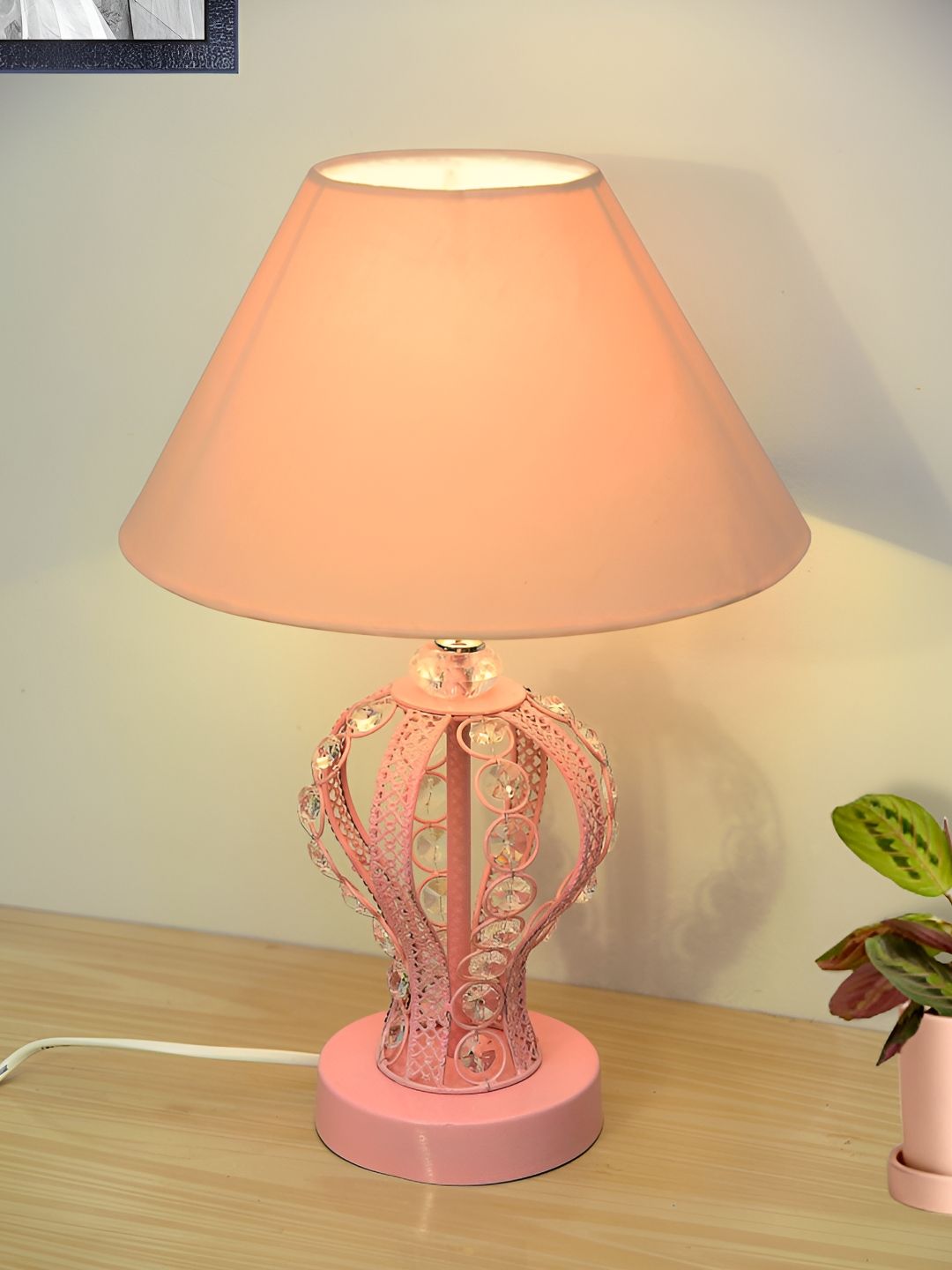 Homesake Pink Metal Cylindrical Shaped Table Lamp
