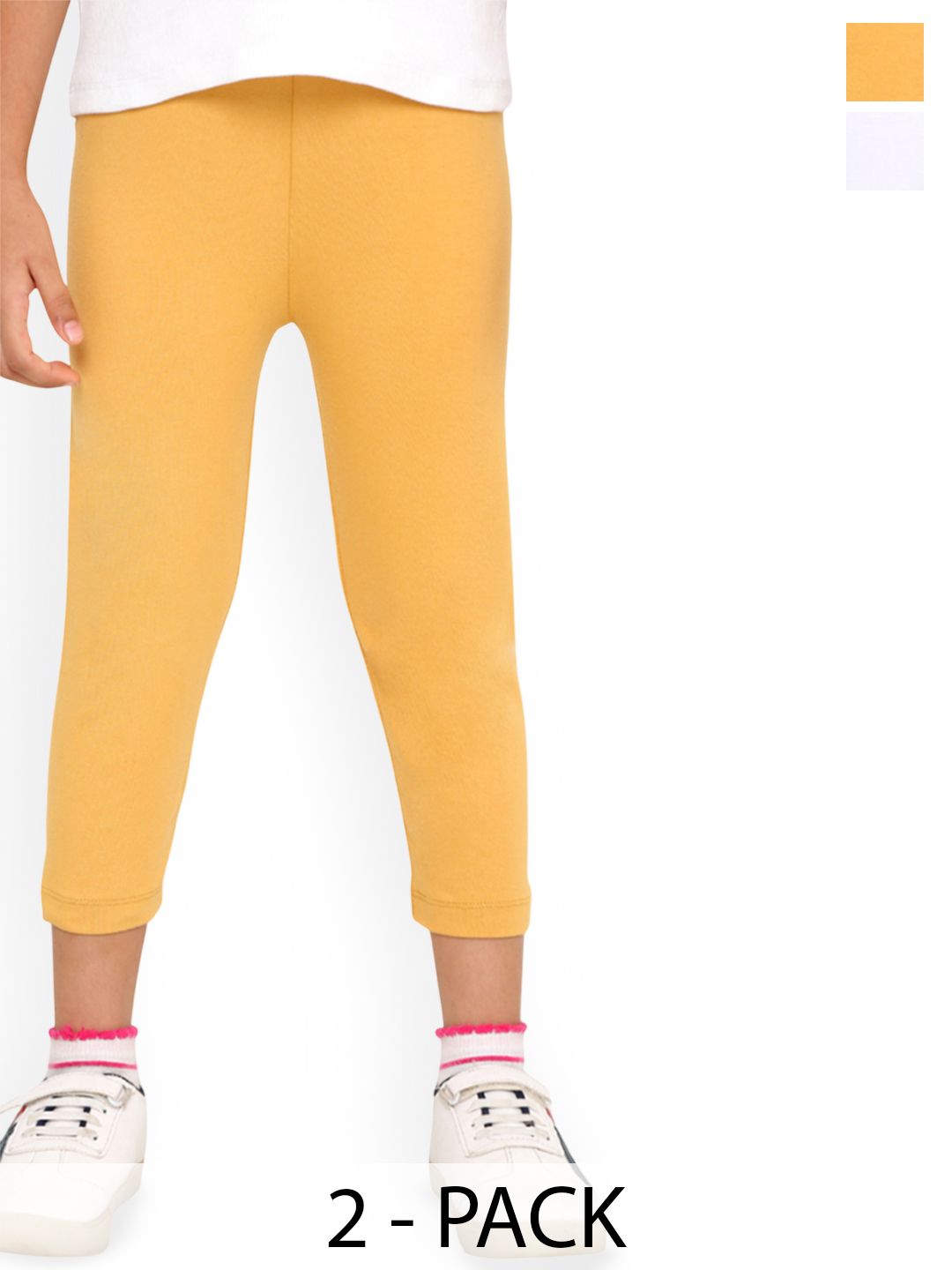 TotzTouch Girls Pack Of 2 Mid Rise Cotton Capri Leggings-picture-27