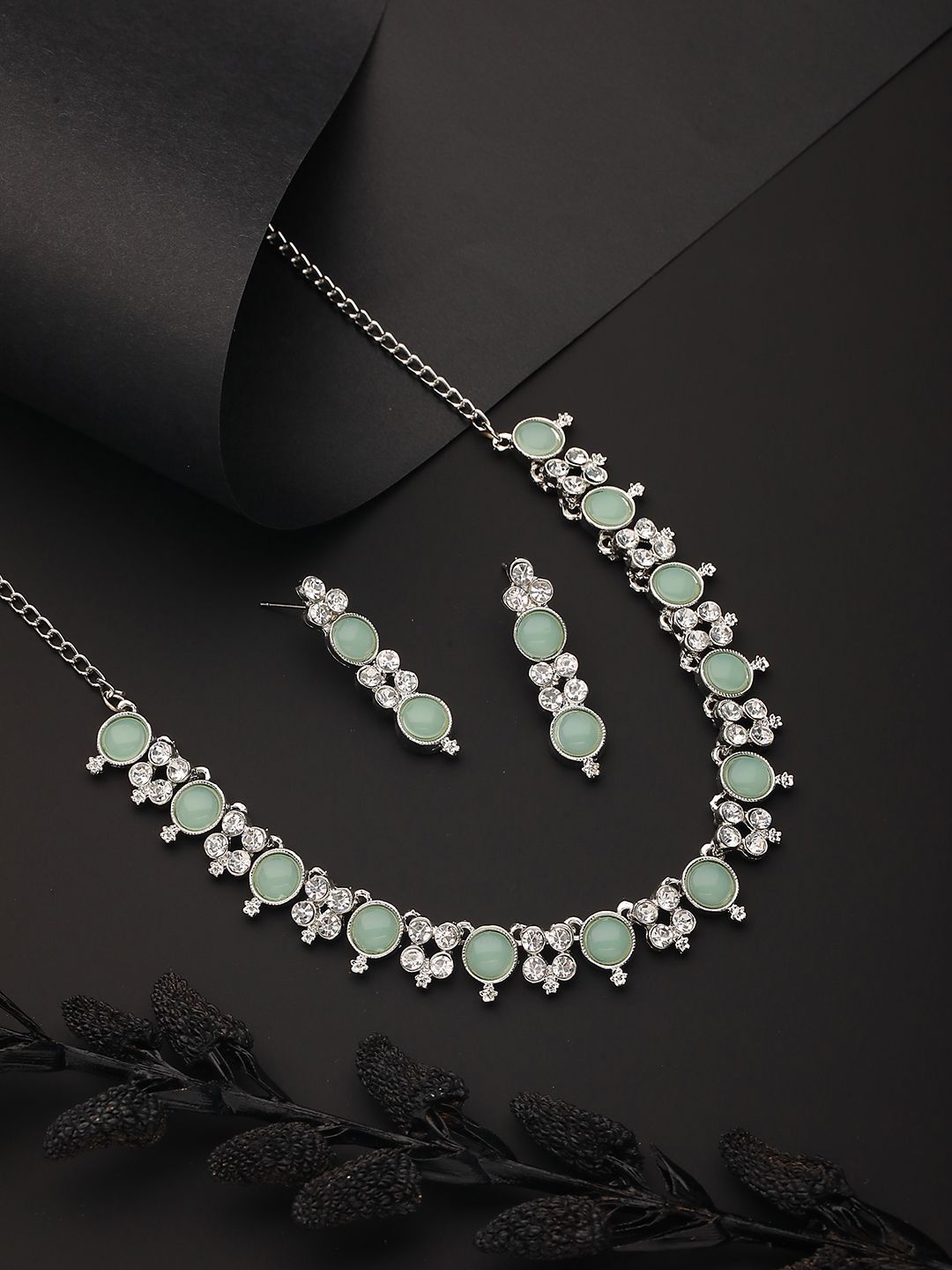 Anouk Rhodium-Plated American Diamond Stone-Studded Jewellery Set-picture-34