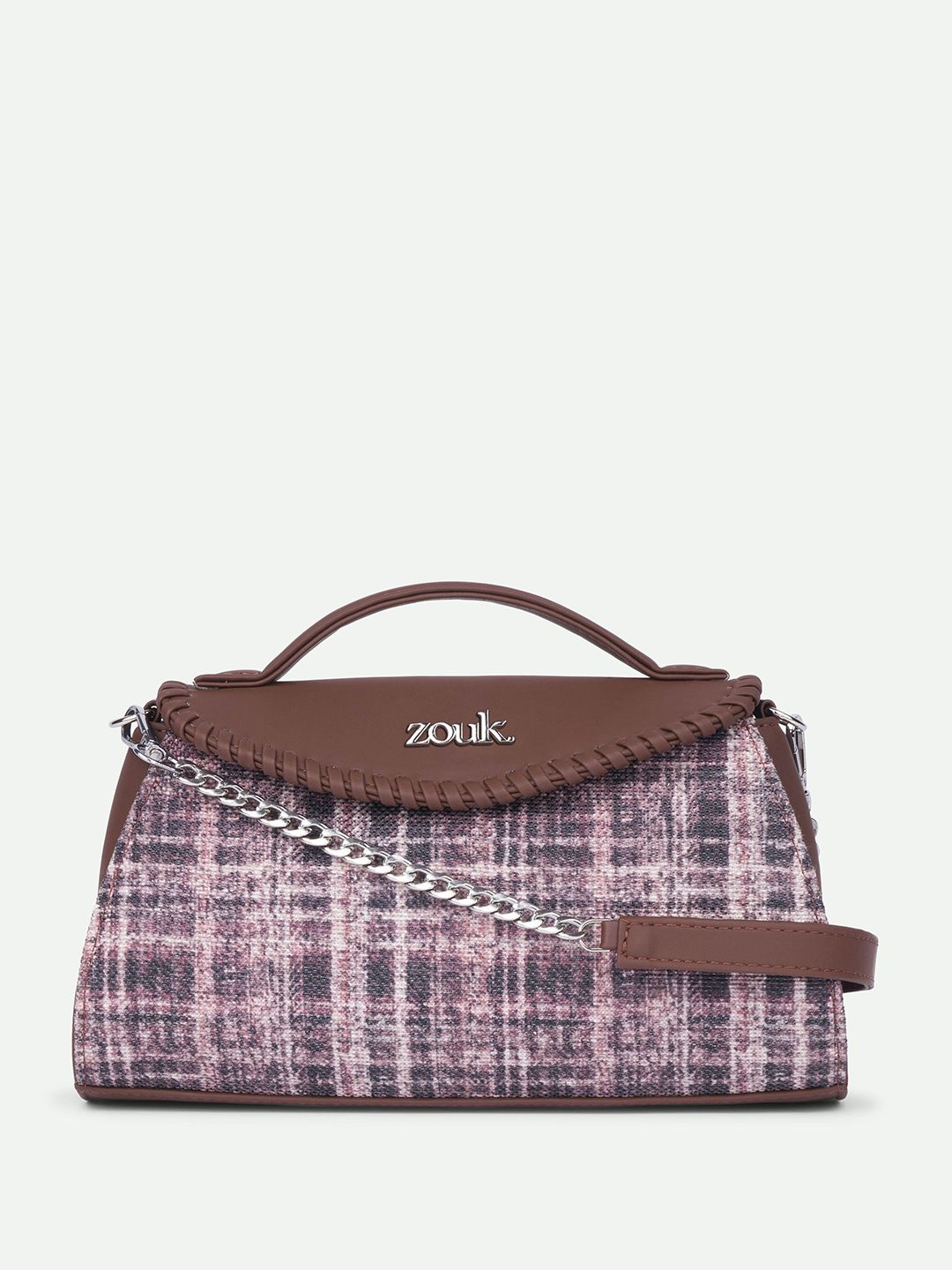 alt by zouk ZOUK Checked Printed Structured Jute Sling Bag with Cut Work-picture-27