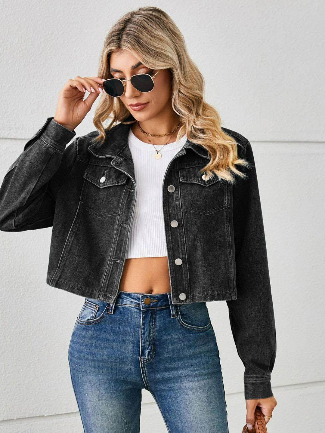 The Roadster Lifestyle Co Spread Collar Crop Jacket-picture-47