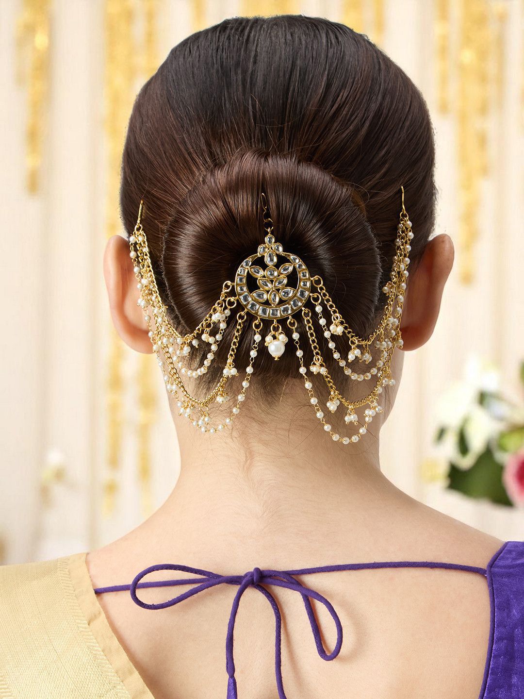 OOMPH Women Kundan Studded Sheeshphool Head Jewellery-image-18