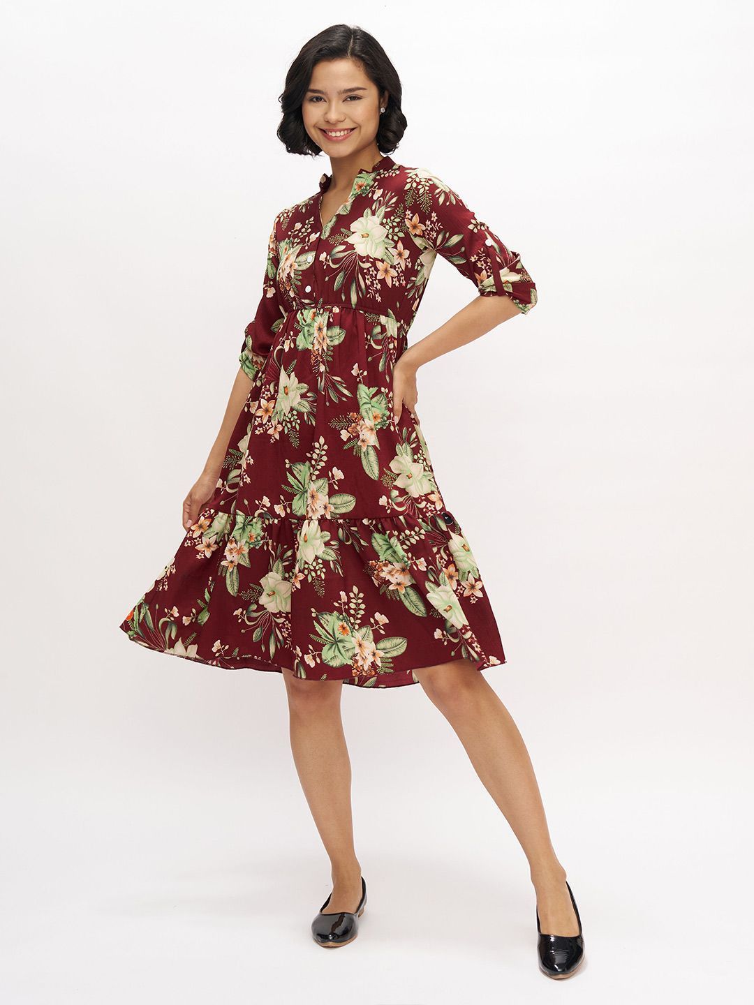 DressBerry Women Floral Print Gathered or Pleated Fit & Flare Dress-picture-32