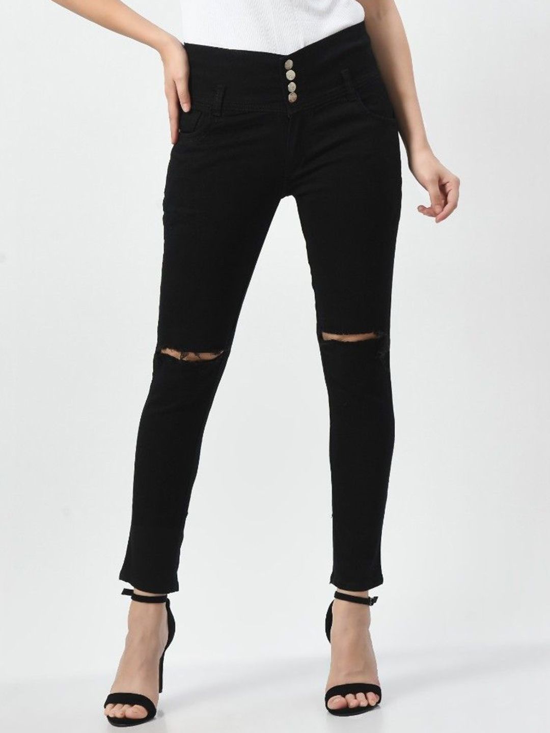 SZN Women Classic Skinny Fit Mid-Rise Slash Knee Stretchable Jeans-image-37