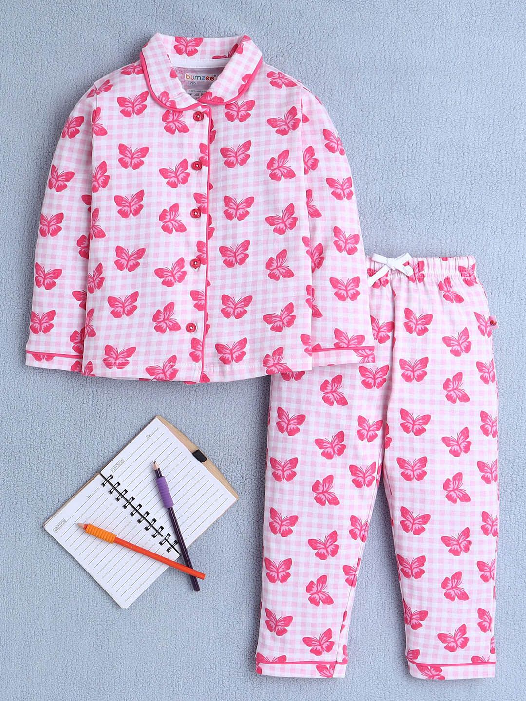 BUMZEE Girls Printed Shirt Pure CottonCollar Night suit-picture-40