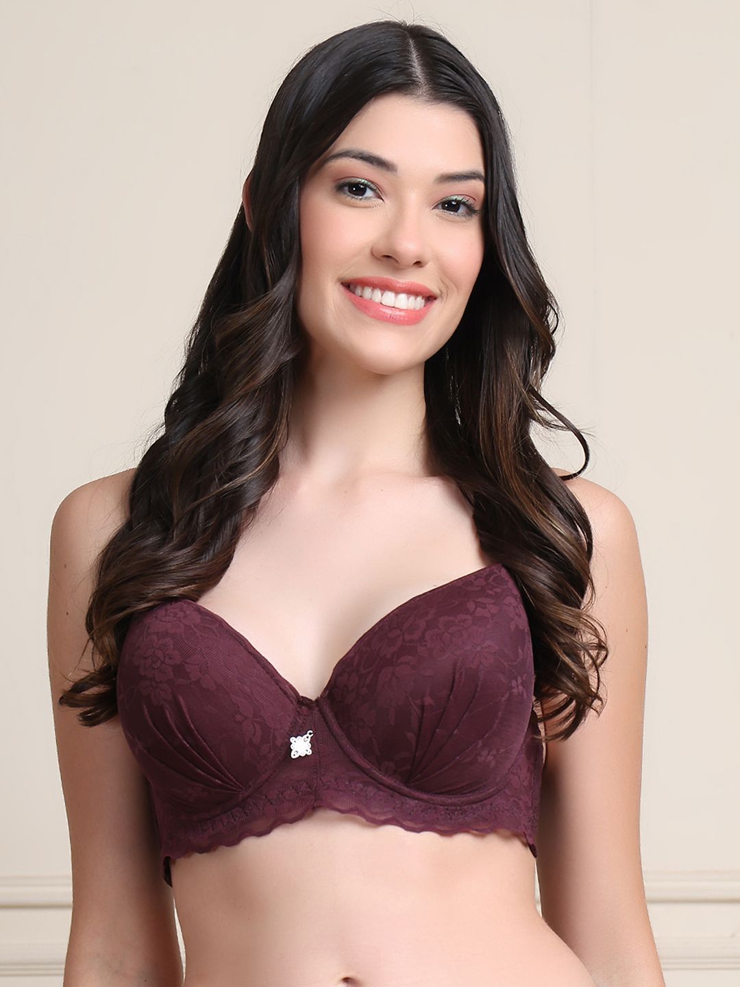 Quttos Women Floral Printed Full Coverage Underwired Lightly Padded Lace T-shirt Bra