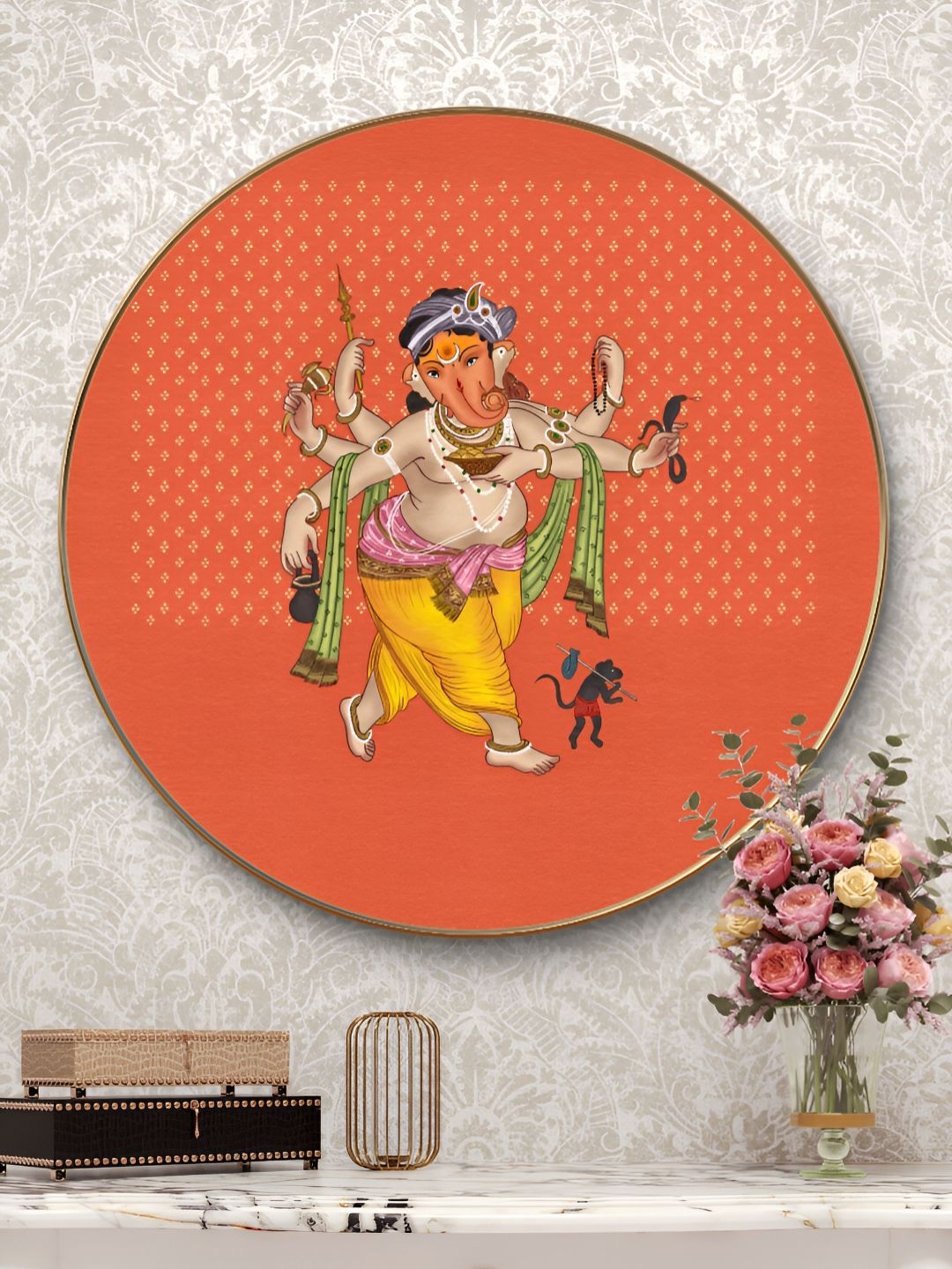 Myntra Elegant Homes Orange & Brown Wooden Religious Dancing Lord Ganesha Wall Art-picture-30