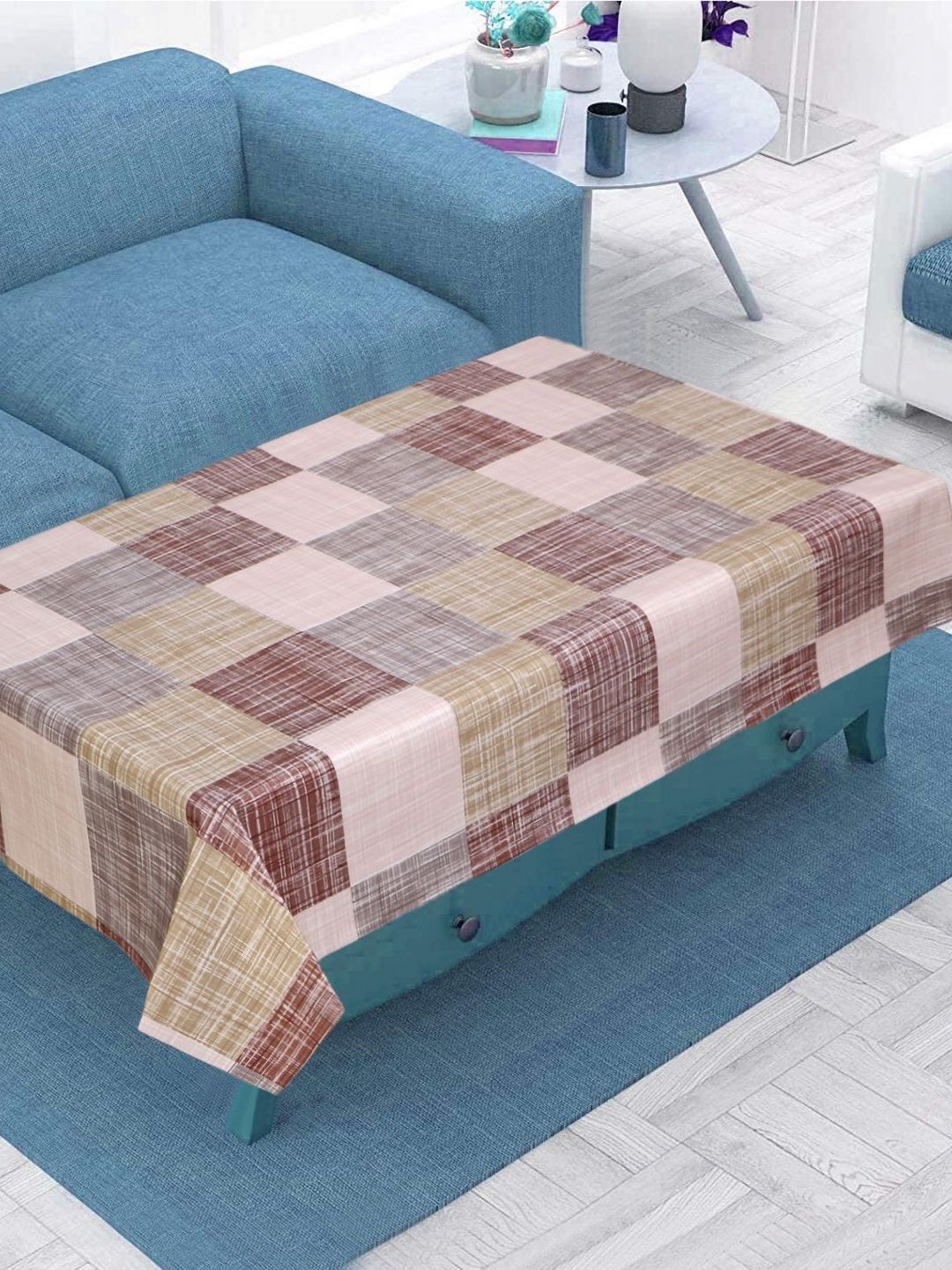 LooMantha Brown Geometric Printed Waterproof Plastic 4-Seater Table Cover-picture-12