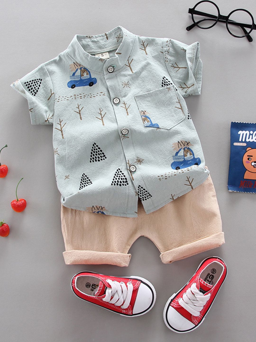 YK Boys Printed Shirt With Shorts Clothing Set-picture-16