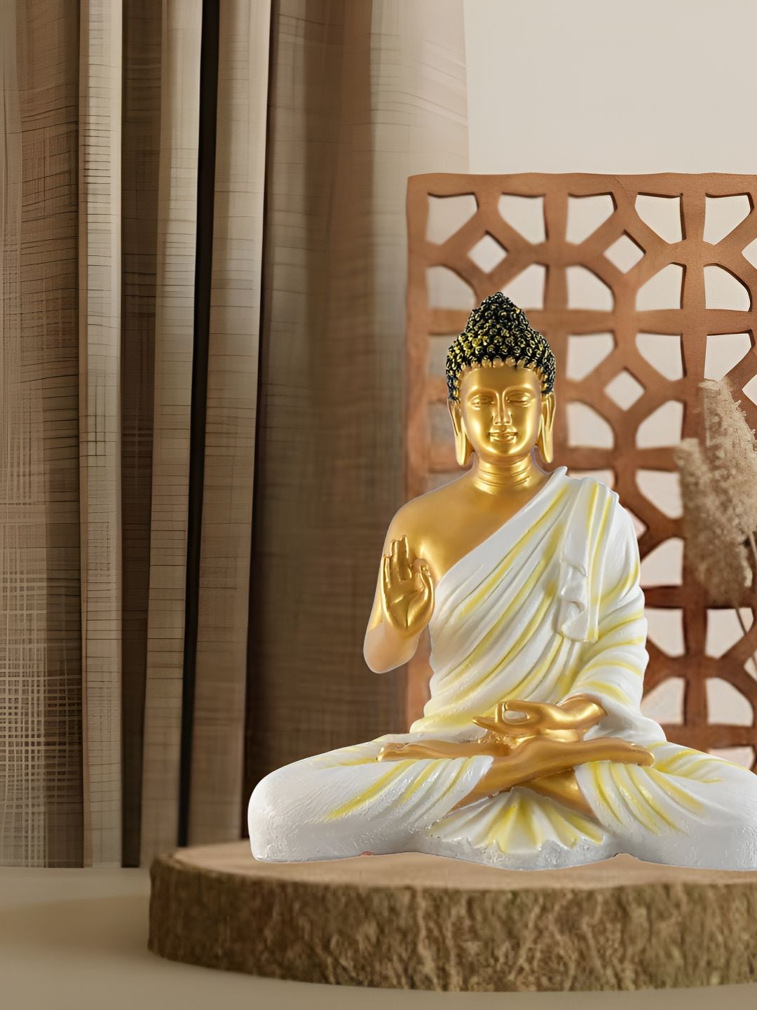 Aura White & Gold-Toned Buddha Idol Showpiece-image-43