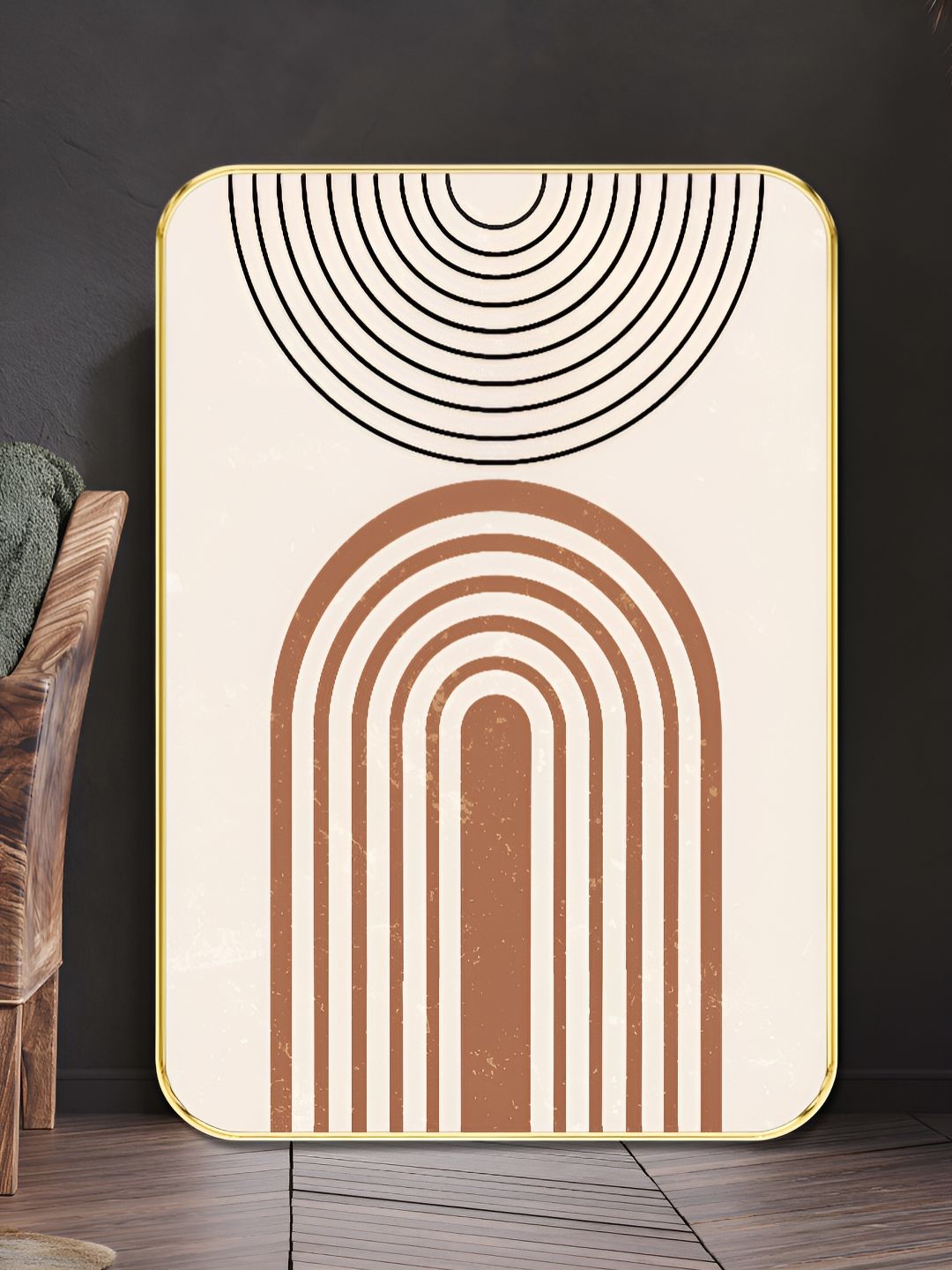 Myntra Elegant Homes Beige & Brown Geometric Arch Abstract Wooden Wall Art-picture-37