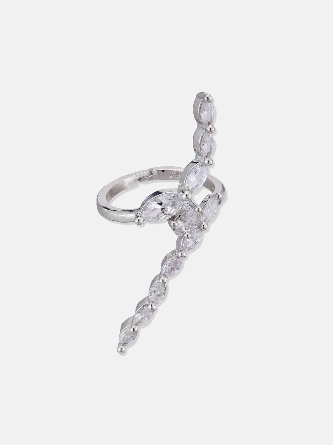 ATIBELLE Set Of 2 Silver-Plated Cubic Zirconia-Studded Adjustable Finger Ring