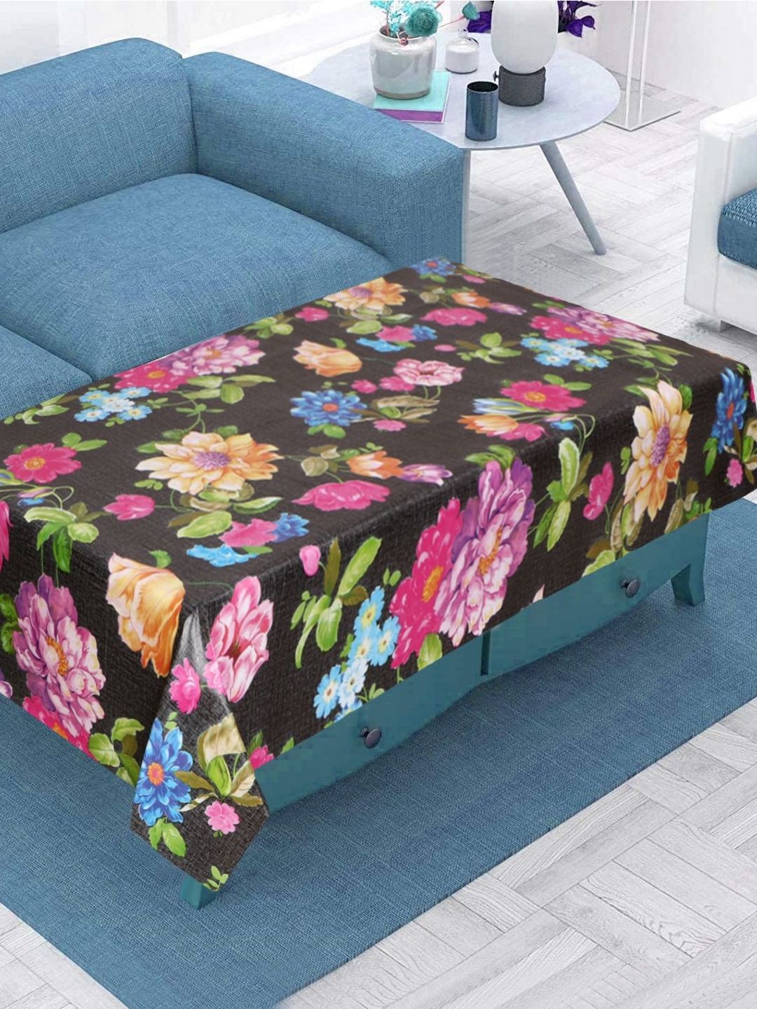 LooMantha Black &Pink Floral Printed Waterproof Plastic Table Cover-image-33