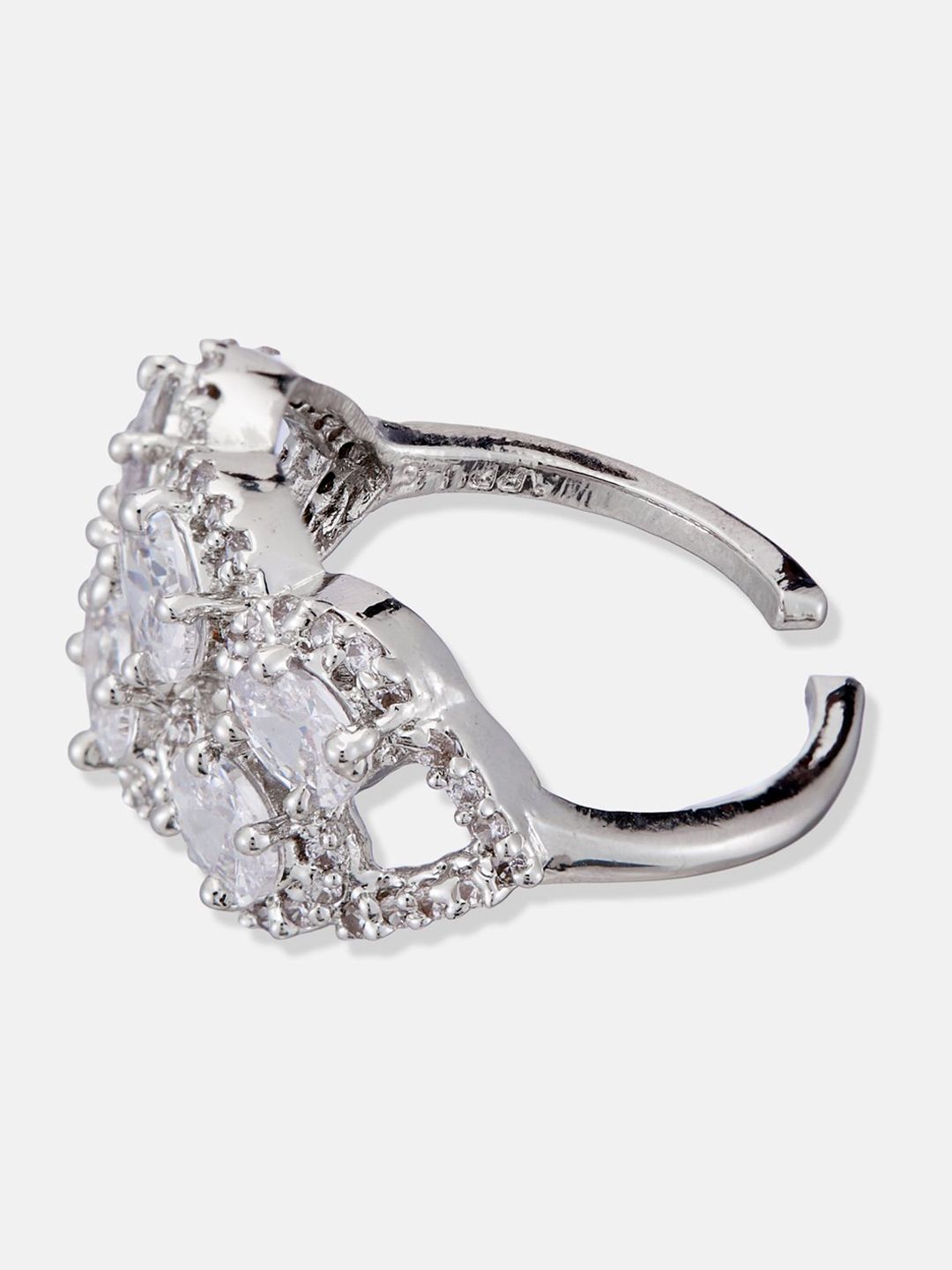 ATIBELLE Set Of 2 Silver-Plated Cubic Zirconia-Studded Adjustable Finger Ring