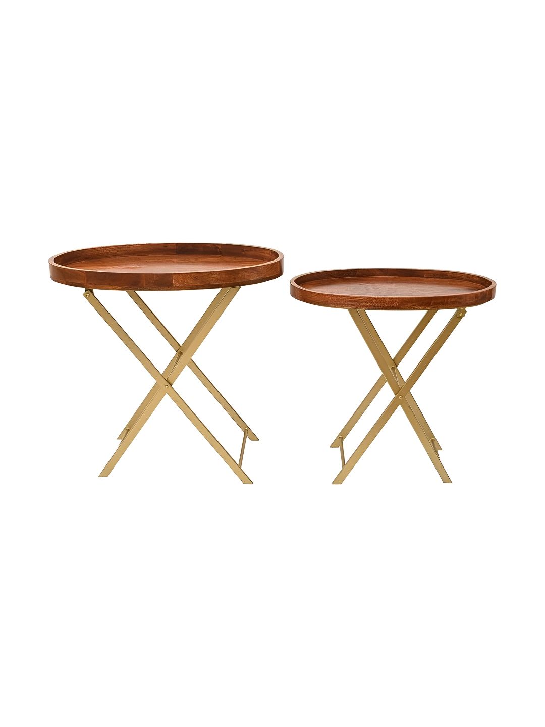 Little Extra 2-Pcs Brown & Yellow Wooden Oval Shaped CoffeeTable-image-24
