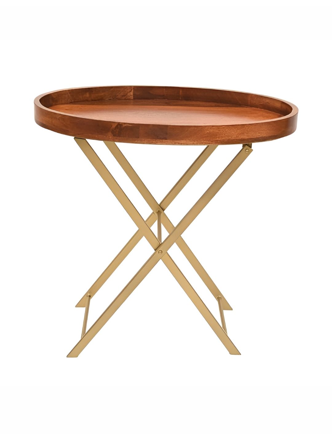 Little Extra Brown & Yellow Wooden Oval Shaped CoffeeTable-image-3