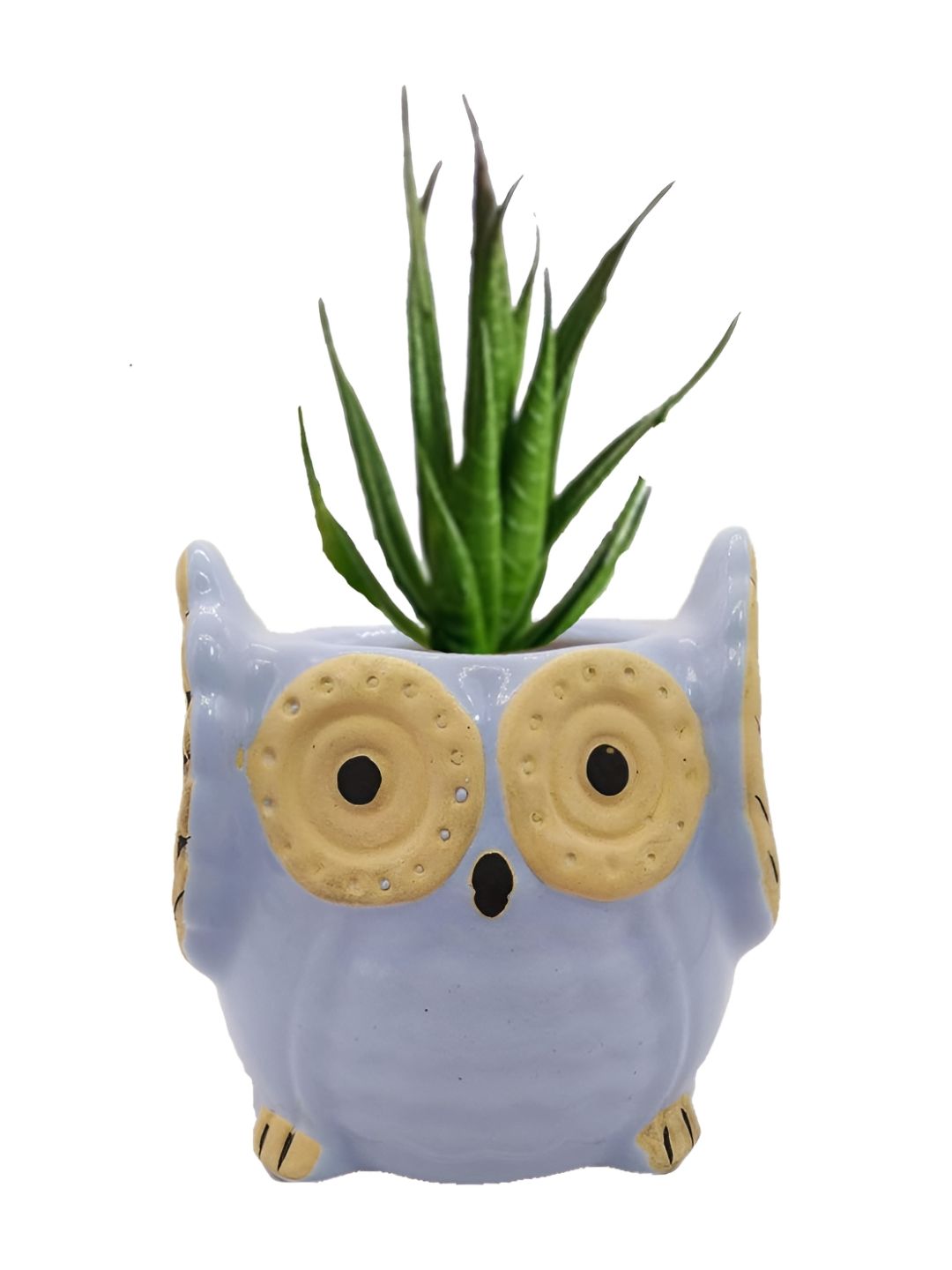 INDIA MEETS INDIA Blue & Beige Textured Owl Shaped Ceramic Planters-image-11