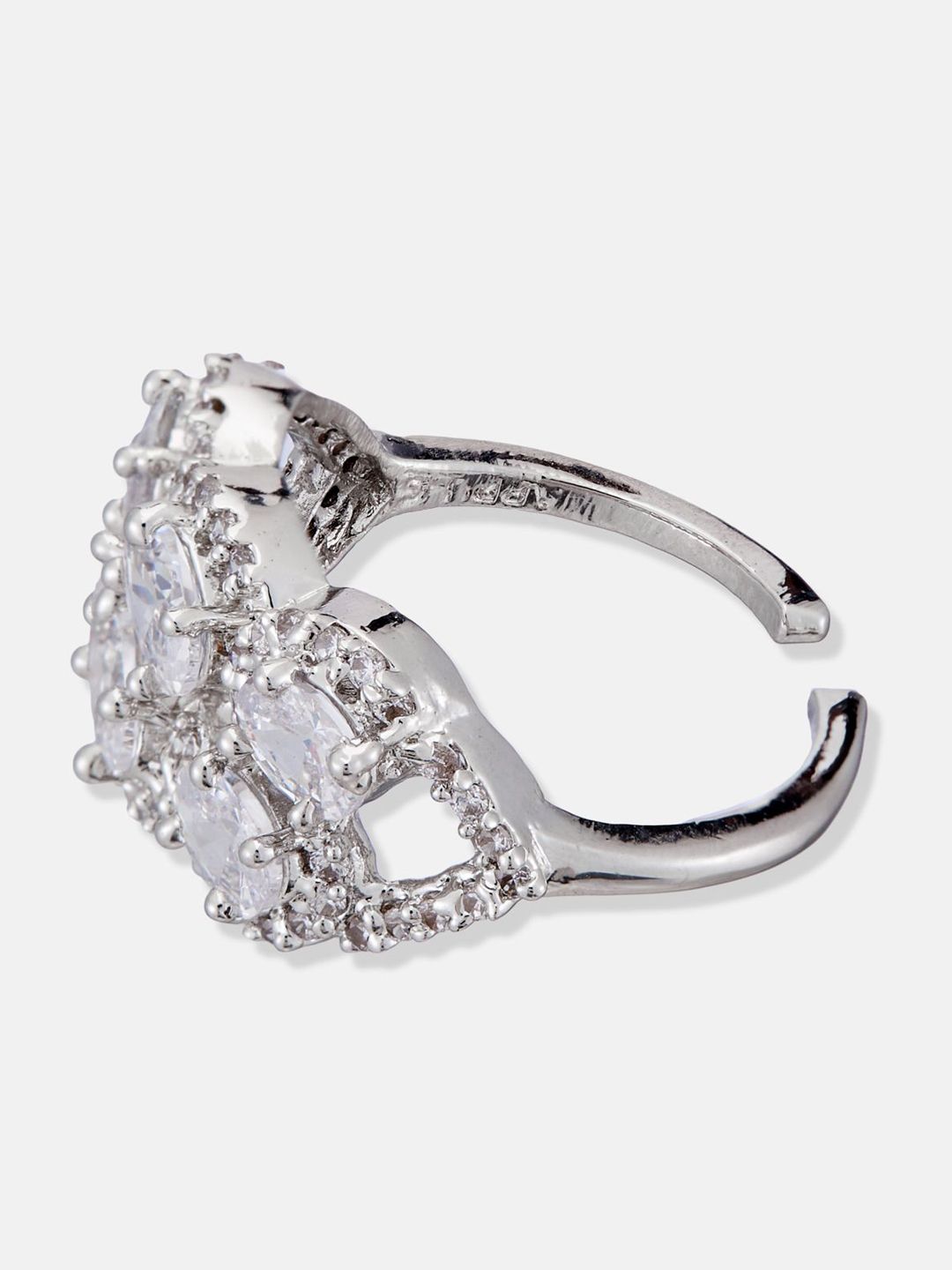ATIBELLE Set Of 2 Silver-Plated Cubic Zirconia-Studded Adjustable Finger Ring