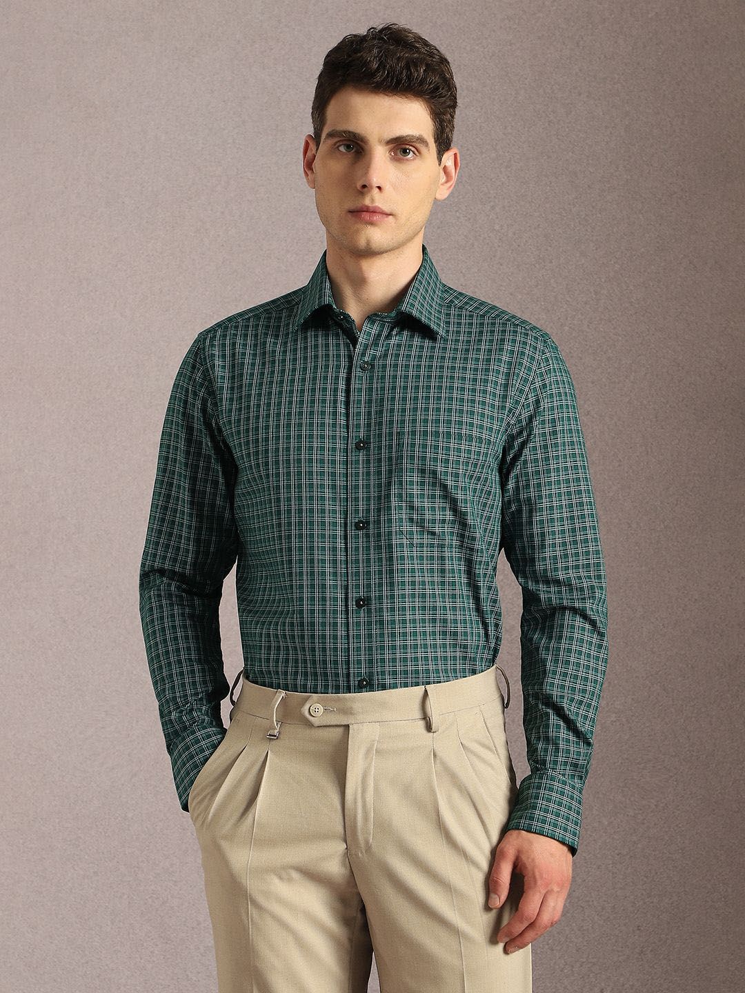 Louis Philippe Checked Spread Collar Pure Cotton Formal Shirt-image-40