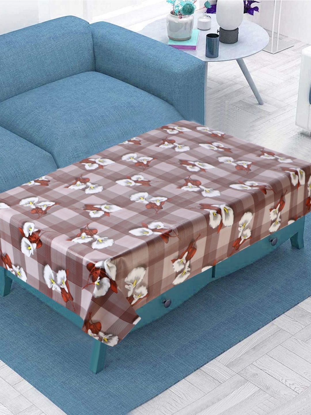 LooMantha Tan Floral Waterproof Plastic 4-Seater Table Cover-image-37