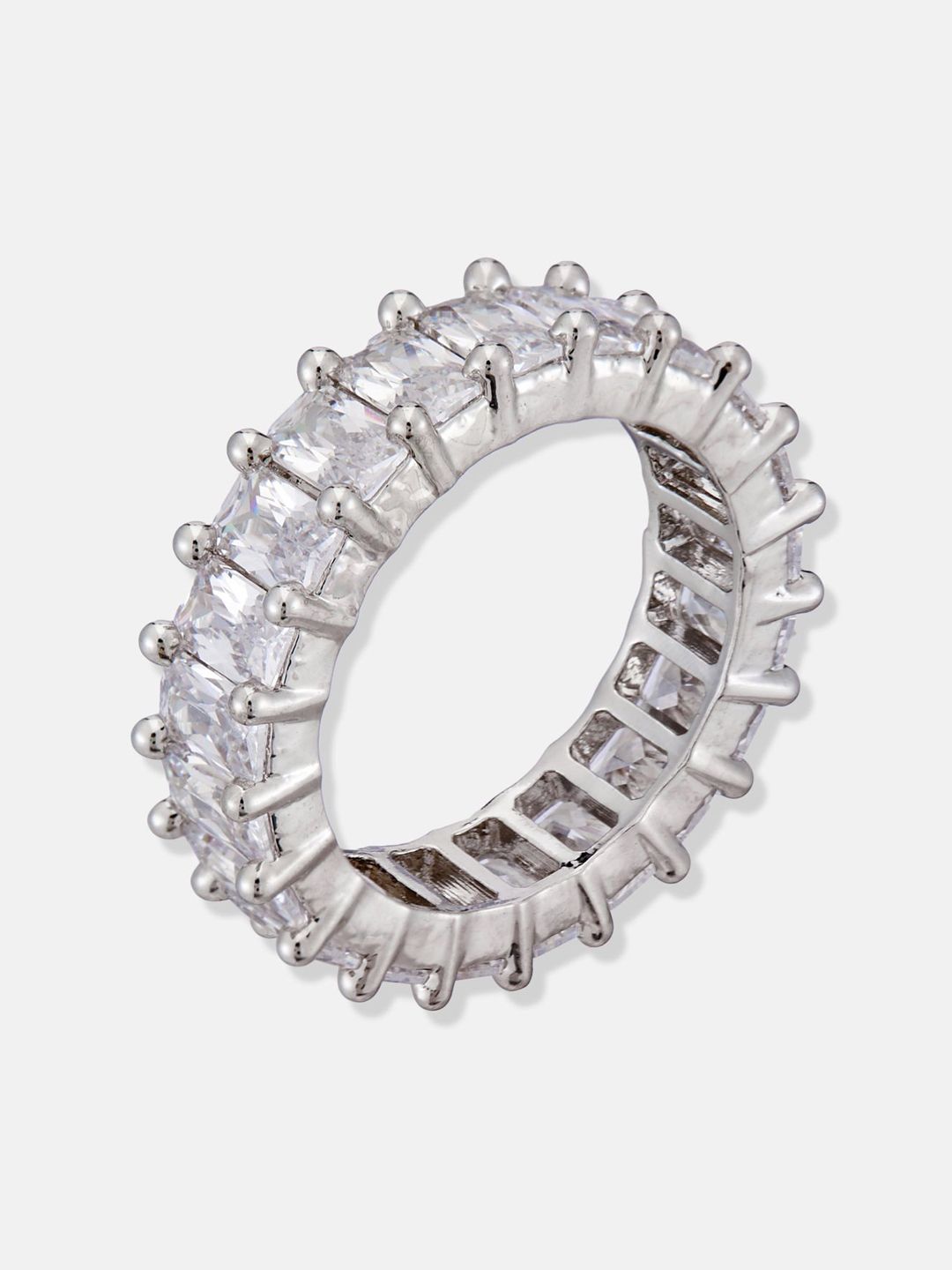 ATIBELLE Set Of 2 Silver-Plated Cubic Zirconia-Studded Adjustable Finger Ring