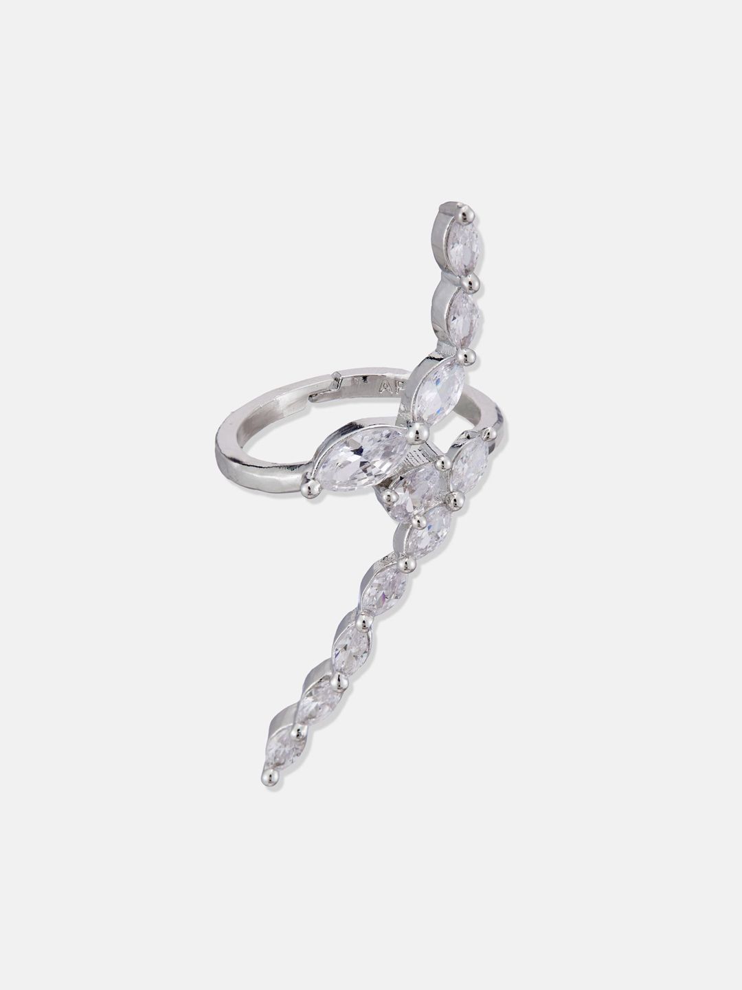 ATIBELLE Set Of 2 Silver-Plated Cubic Zirconia-Studded & Beaded Adjustable Finger Ring