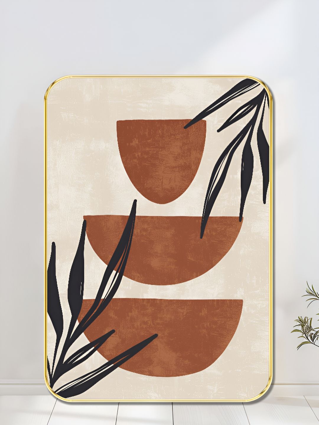 Myntra Elegant Homes Beige & Brown Terracotta Bowl Stack Wooden Painting Wall Art-picture-26