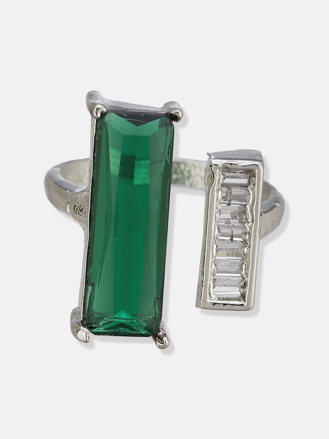 ATIBELLE Set Of 2 Silver-Plated Cubic Zirconia-Studded Adjustable Finger Ring