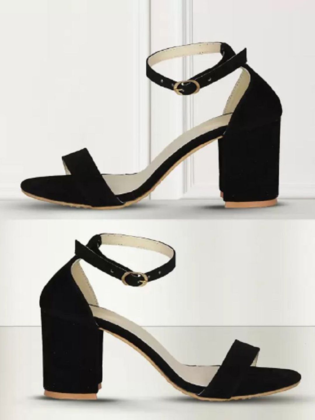 Fashion Tails Velvet Block Sandals with Buckles-picture-38