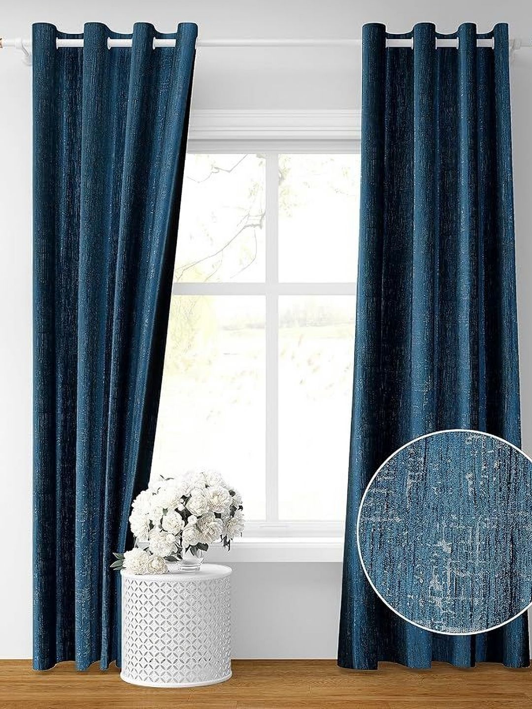 Aura Blue 2 Pieces Abstract Printed Textured Room Darkening Door Curtain-picture-13