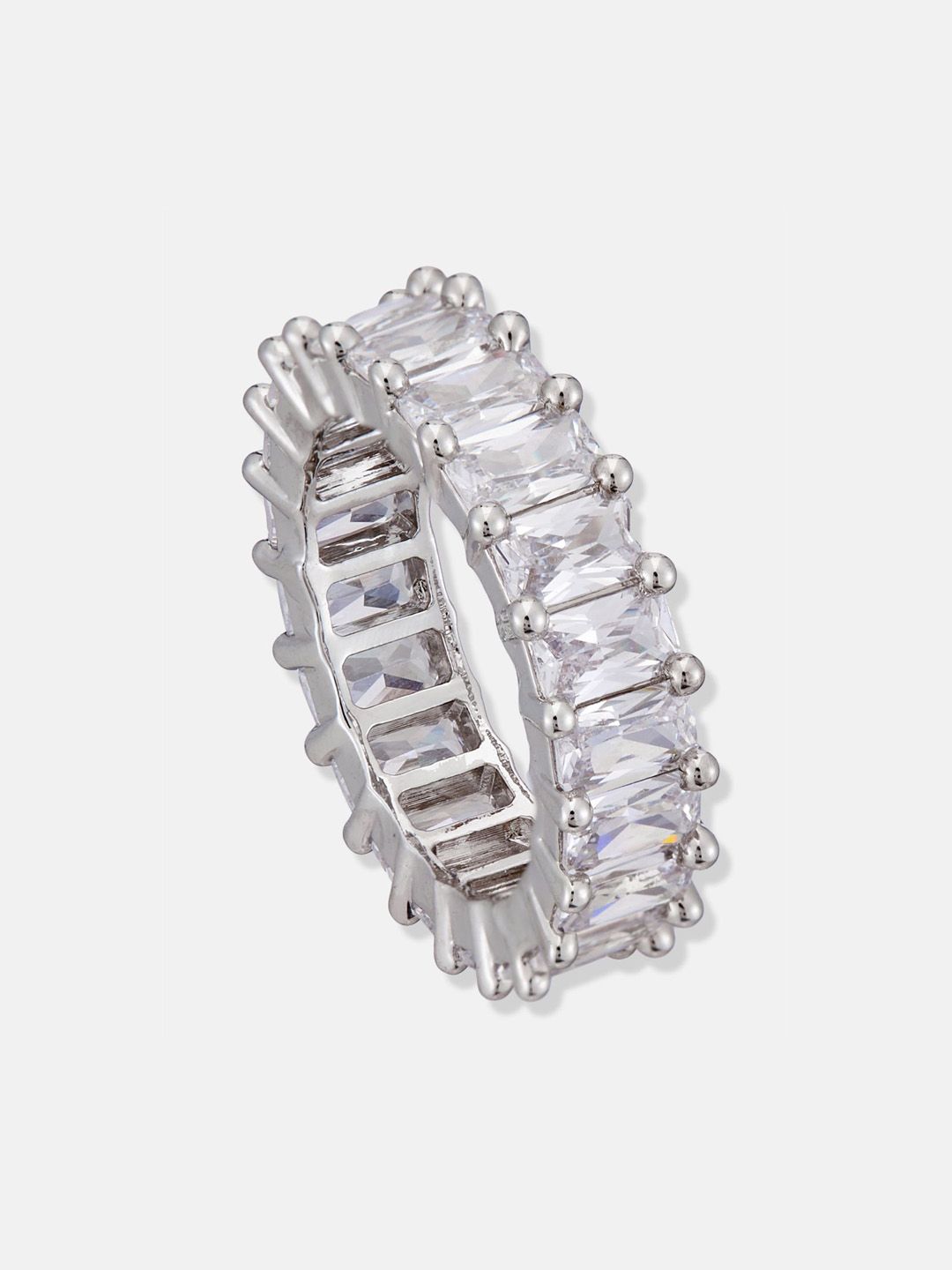 ATIBELLE Set Of 2 Silver-Plated Cubic Zirconia-Studded Adjustable Finger Ring