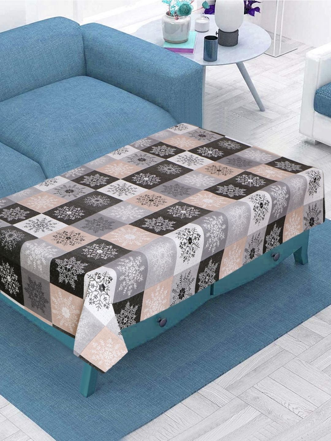 LooMantha Grey Floral Waterproof Plastic 4-Seater Table Cover-image-30