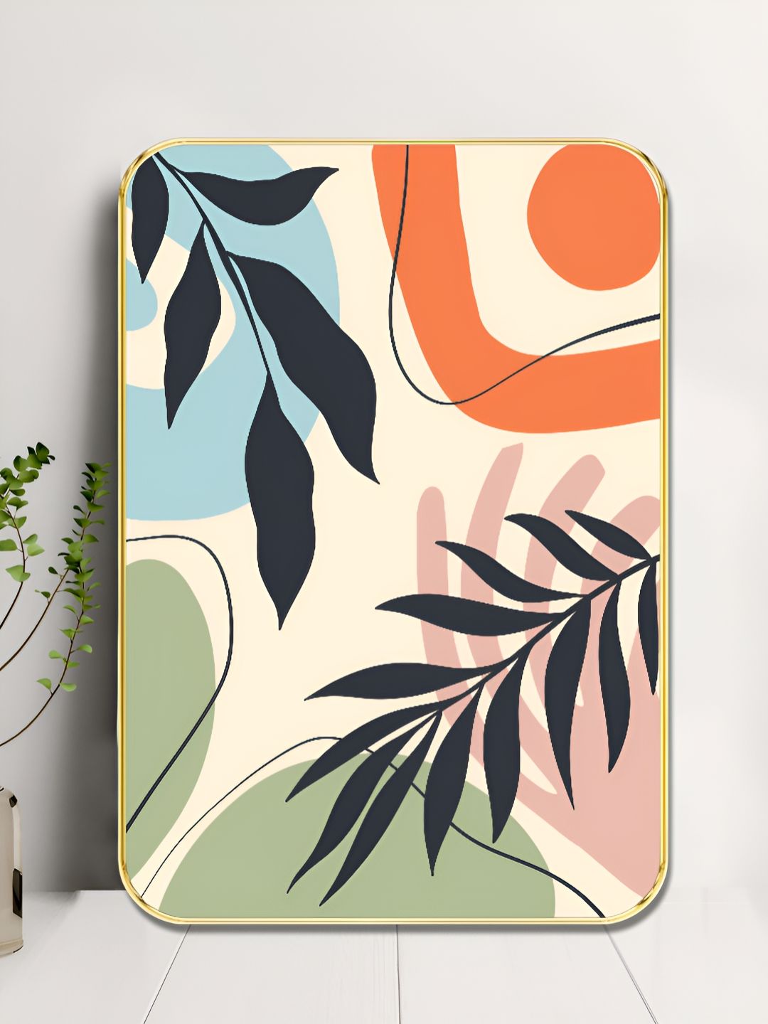 Myntra Elegant Homes Beige & Orange Abstract Botanical Wooden Painting Wall Art-picture-10