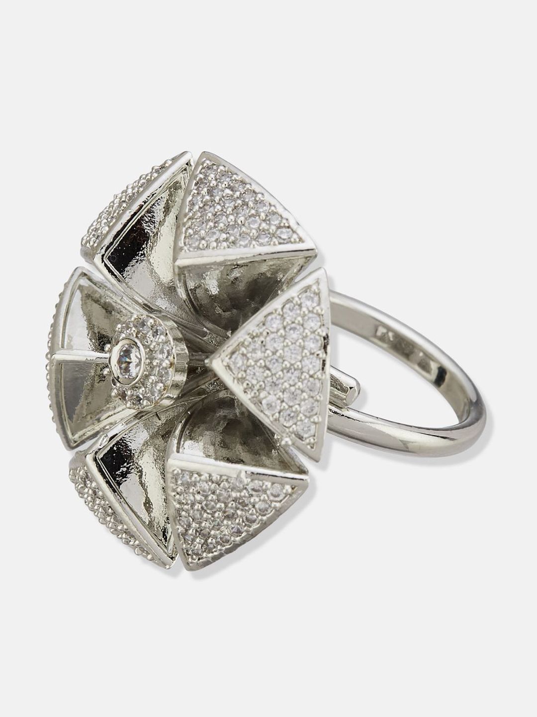 ATIBELLE Set Of 2 Silver-Plated Cubic Zirconia-Studded Adjustable Finger Ring