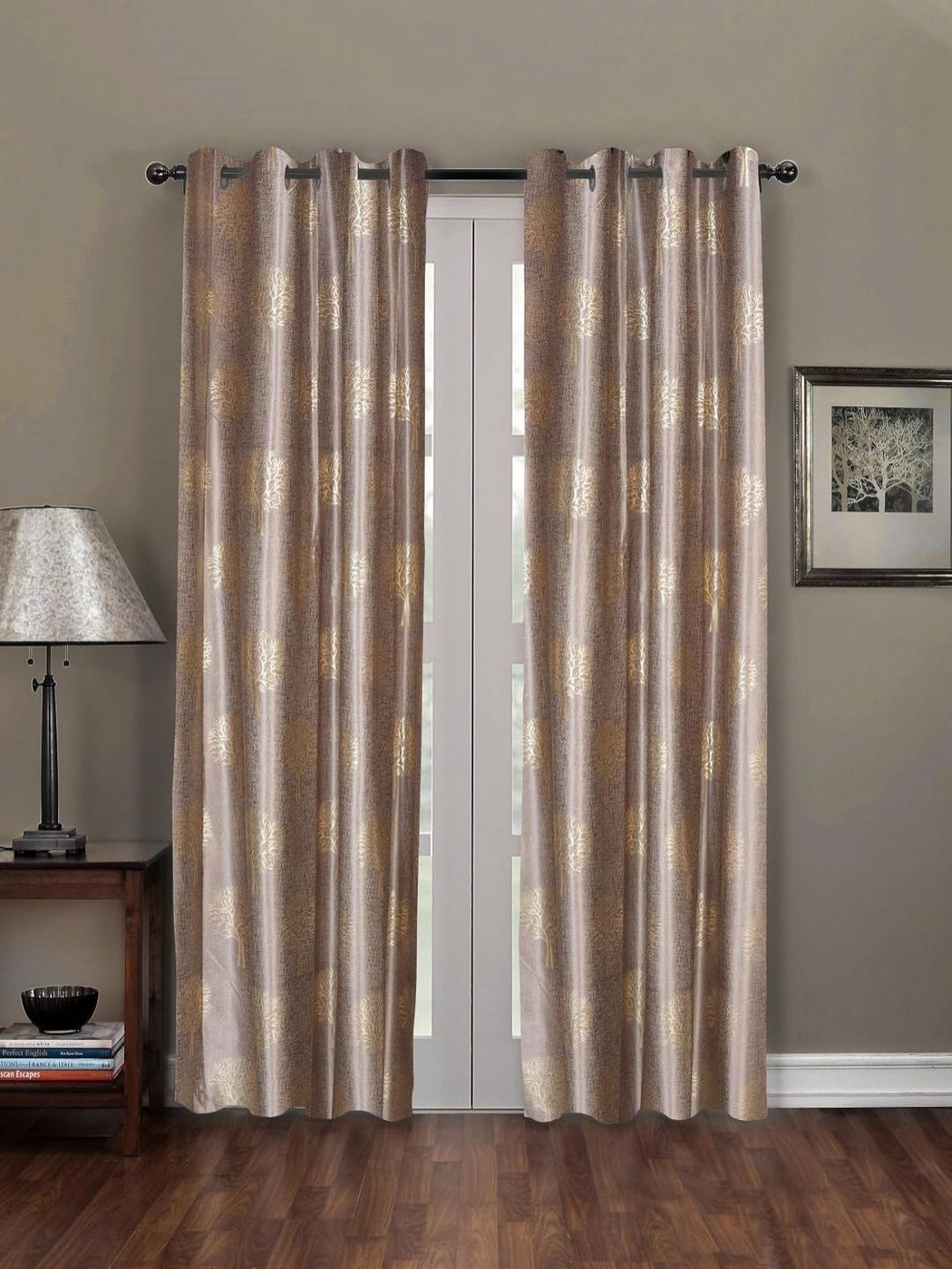 RRC Brown & Gold-Toned Set of 2 Floral Long Door Curtain-picture-11
