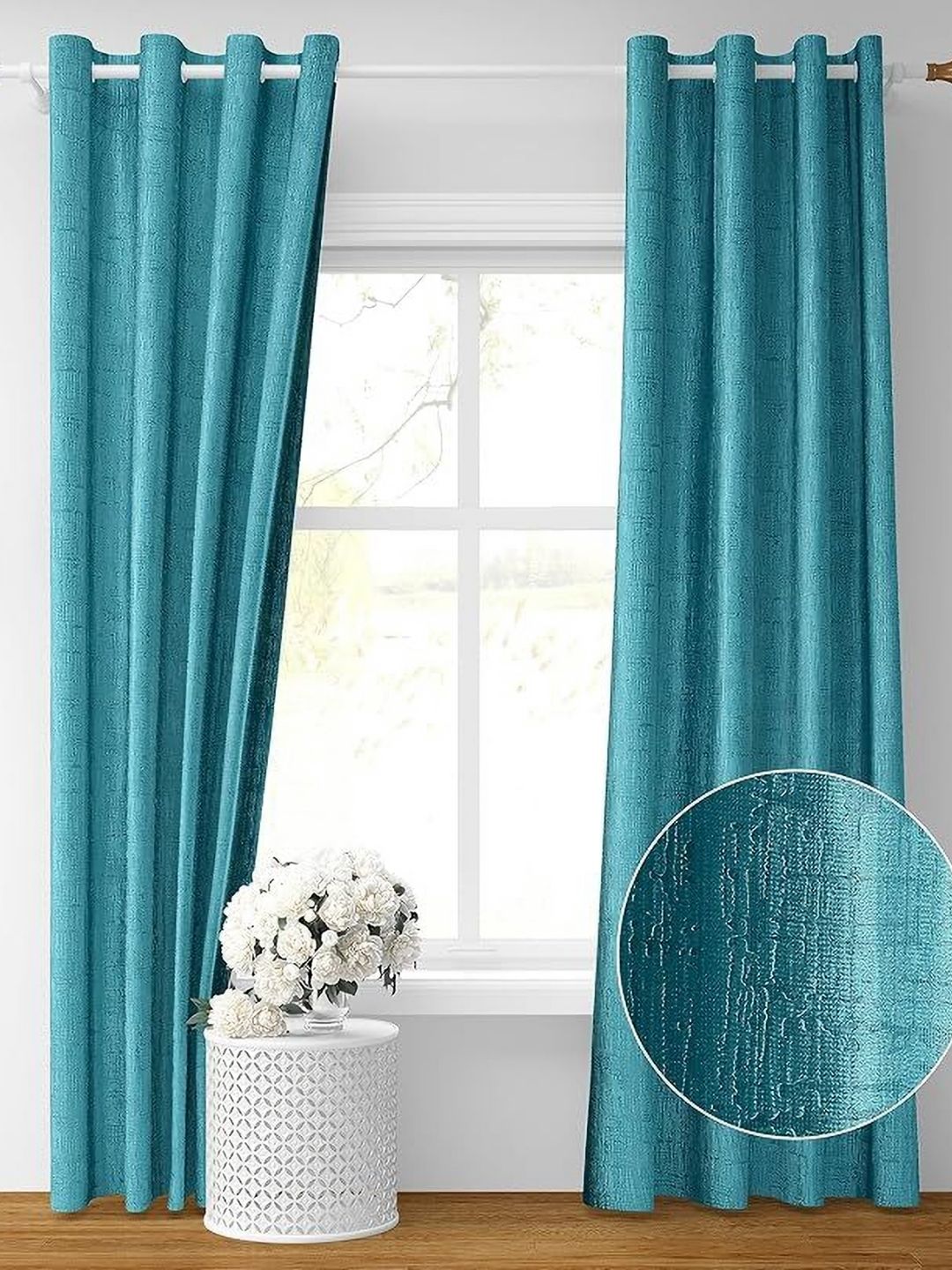 Aura Blue 2 Pieces Abstract Printed Textured Room Darkening Door Curtain-picture-32