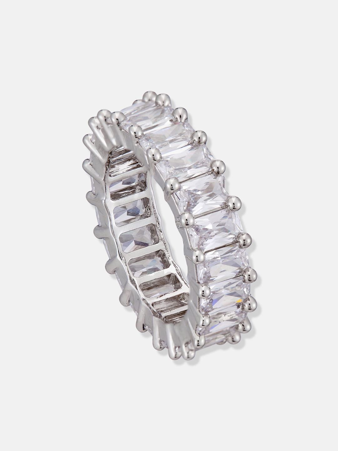 ATIBELLE Set Of 2 Silver-Plated Cubic Zirconia-Studded Adjustable Finger Ring